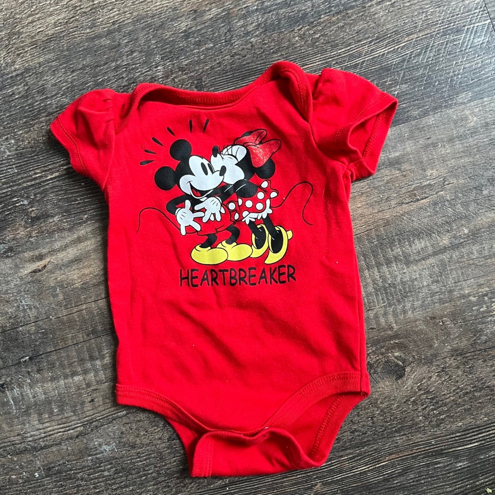 Disney Baby Mickey & Minnie Mouse Heartbreaker Bodysuit Puff‎ Sleeves 3/6M
